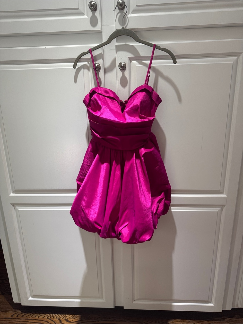Windsor Fuchsia Bubble Mini Dress with Spaghetti Straps